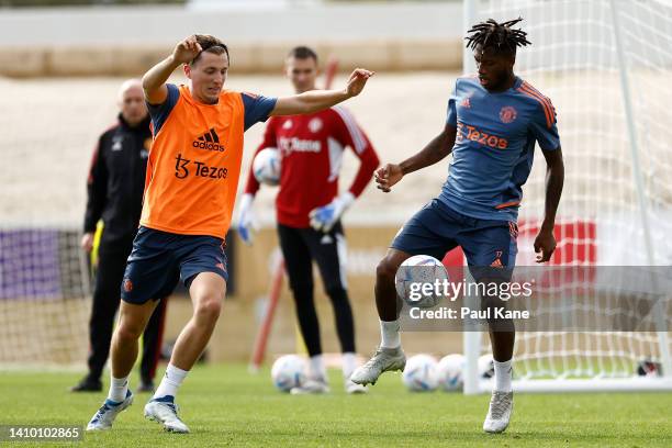 Fred of Manchester United in action during a Manchester United training session at the WACA on July 21, 2022 in Perth, Australia.