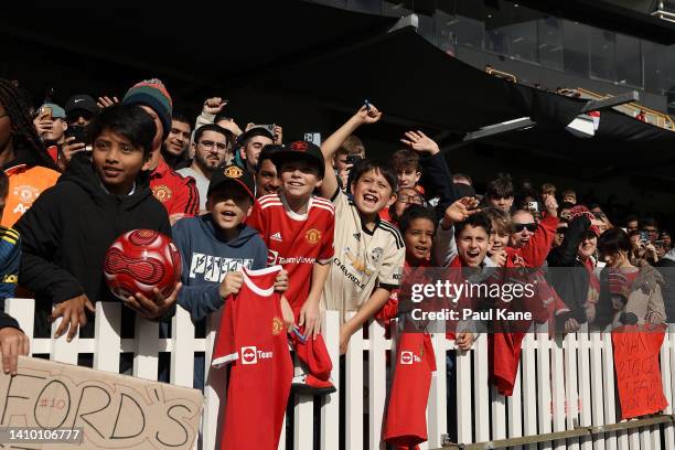 Fans show their support during a Manchester United training session at the WACA on July 21, 2022 in Perth, Australia.