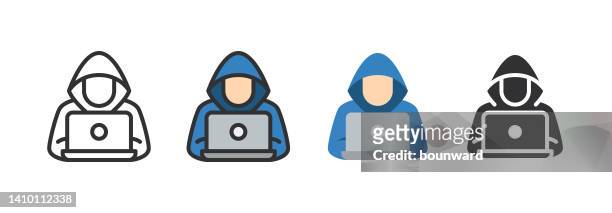 4 style hacker icons - unrecognisable person stock illustrations
