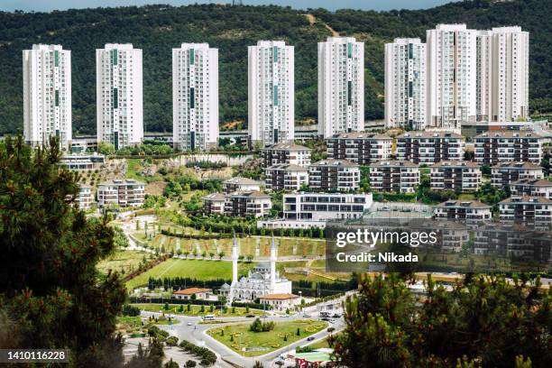 aerial view of a new new district in istanbul, turkey - dramatic weather over istanbul stock pictures, royalty-free photos & images