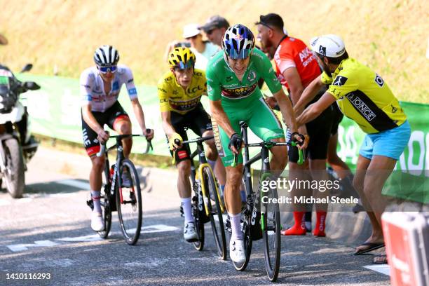 Tadej Pogacar of Slovenia and UAE Team Emirates - White Best Young Rider Jersey, Jonas Vingegaard Rasmussen of Denmark and Team Jumbo - Visma -...