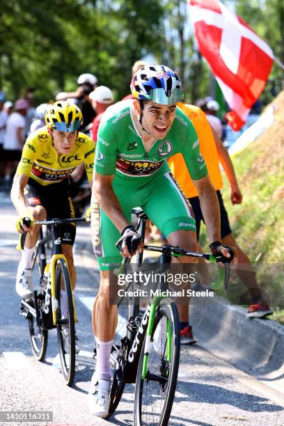 Jonas Vingegaard Rasmussen of Denmark and Team Jumbo - Visma - Yellow Leader Jersey and Wout Van Aert of Belgium and Team Jumbo - Visma - Green...