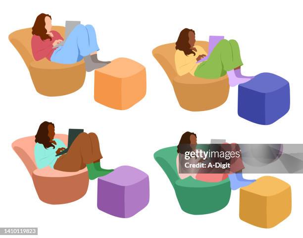 colourful comfy working chair - comfy chair stock illustrations