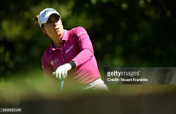Gaby Lopez of Mexico looks on on the 3rd hole on day one of The Amundi Evian Championship at Evian Resort Golf Club on July 21, 2022 in...