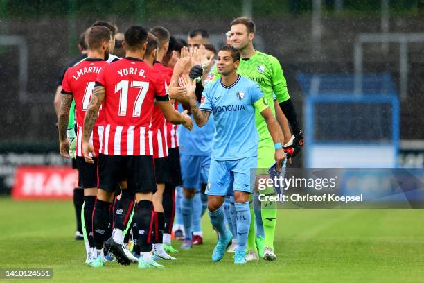 The team of Bochum with Cristian Gamboa of Bochum welcomes the team of Bilbao prior to the pre-season friendly match between Athletic Club and VfL...