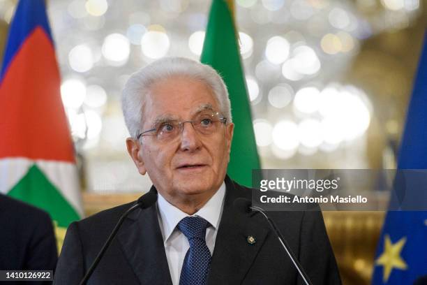 Italian President Sergio Mattarella talks to the media after his meetings with Senate and Parliament Presidents, following the resignation of the...