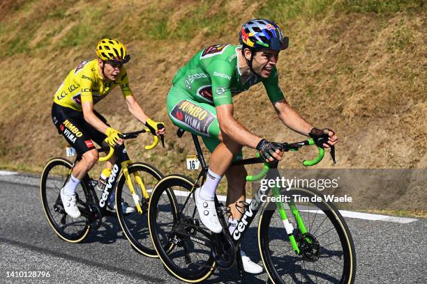 Jonas Vingegaard Rasmussen of Denmark and Team Jumbo - Visma - Yellow Leader Jersey and Wout Van Aert of Belgium and Team Jumbo - Visma - Green...