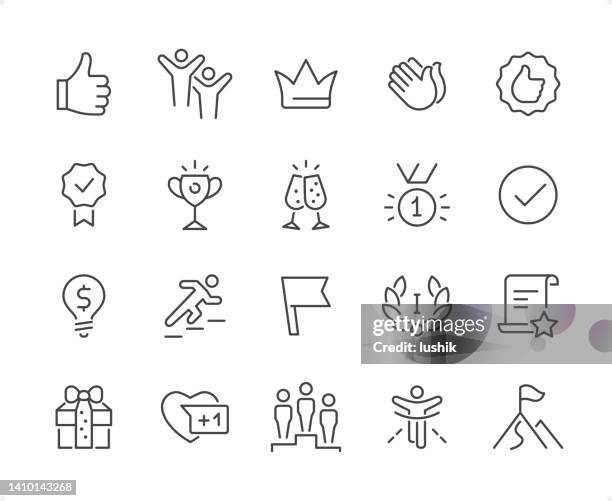 awards icon set. editable stroke weight. pixel perfect icons. - athlete icon stock illustrations