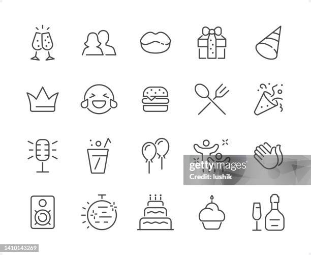 party theme icon set. editable stroke weight. pixel perfect icons. - party popper stock illustrations