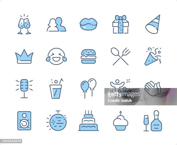 stockillustraties, clipart, cartoons en iconen met party icon set. editable stroke weight. pixel perfect dichromatic icons. - birthday icon