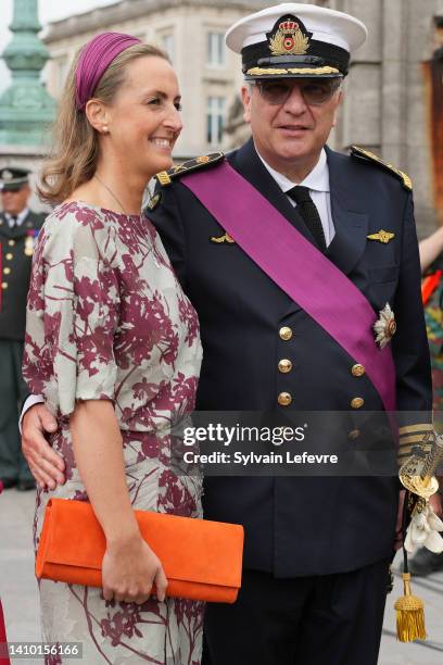 Princess Claire of Belgium and Prince Laurent of Belgium attend a parade as the members of the Royal family attend the National Day ceremony on July...