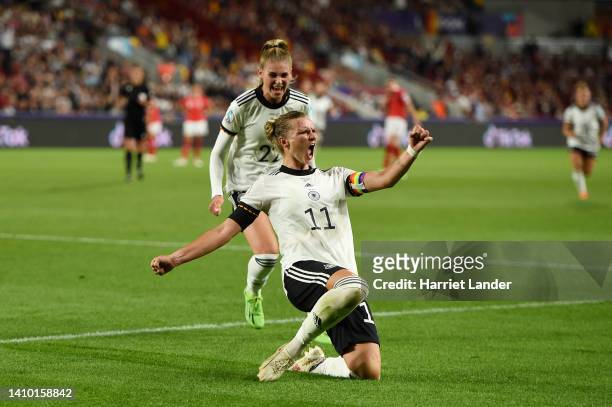Alexandra Popp of Germany celebrates after scoring their side's second goal during the UEFA Women's Euro 2022 Quarter Final match between Germany and...