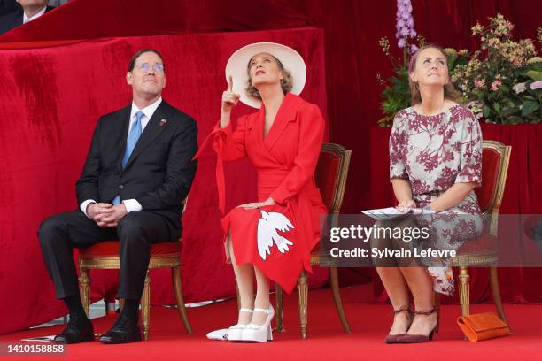 James O'Hare, Princess Delphine of Belgium and Princess Claire of Belgium attend a parade as the members of the Royal family attend the National Day...