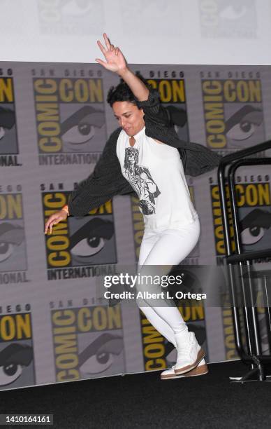 Michelle Rodriguez speaks onstage at the "Dungeons & Dragons: Honor Among Thieves" panel during 2022 Comic-Con International: San Diego at San Diego...