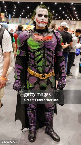 Cosplayer in character as The Joker attends 2022 Comic-Con International: San Diego on July 21, 2022 in San Diego, California.