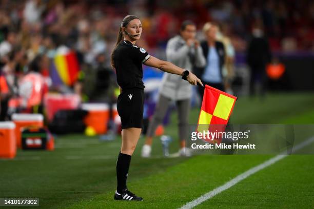 Assistant referee Sian Massey-Ellis of England signals offside during the UEFA Women's Euro England 2022 Quarter Final match between Germany and...
