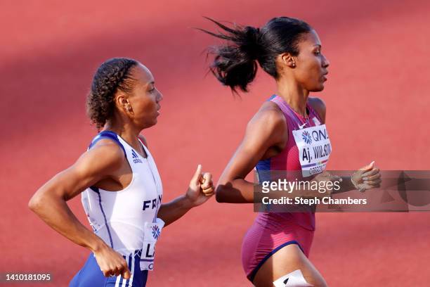 Ajee Wilson of Team United States competes in the Women's 800m heats on day seven of the World Athletics Championships Oregon22 at Hayward Field on...