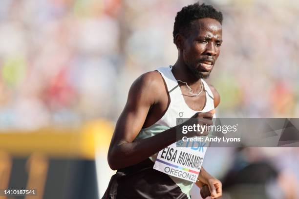Jamal Abdelmaji Eisa Mohammed of Team Athlete Refugee competes in the Men's 5000m heats on day seven of the World Athletics Championships Oregon22 at...