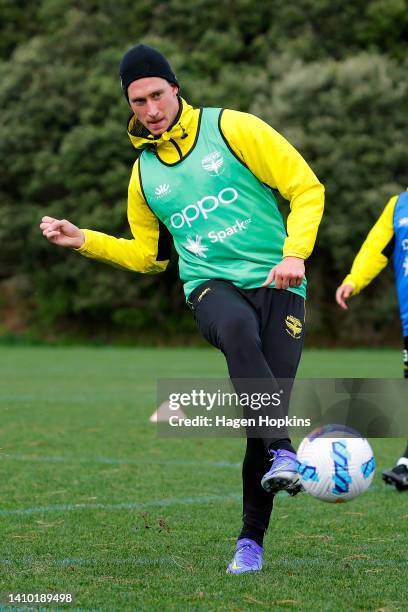 New signing Bozhidar Kraev in action during a Wellington Phoenix A-League media opportunity at Martin Luckie Park on July 22, 2022 in Wellington, New...