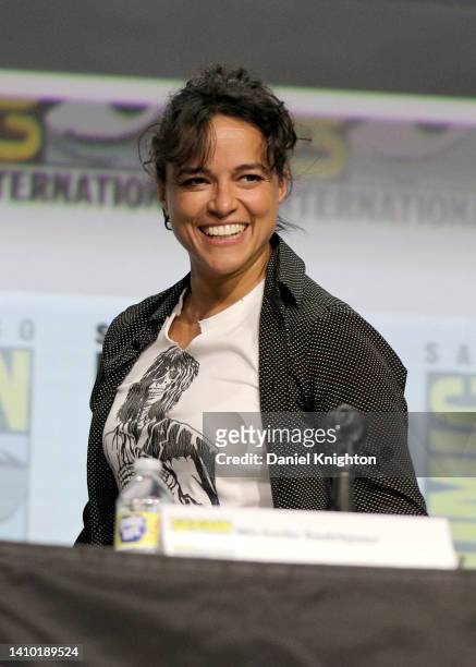 Michelle Rodriguez attends Paramount Pictures and eOne's Comic-Con presentation of "Dungeons & Dragons: Honor Among Thieves" in Hall H at the San...
