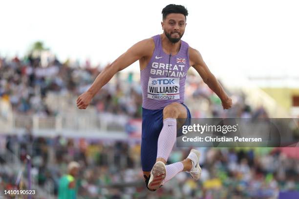 Ben Williams of Team Great Britain competes in the Men's Triple Jump qualification on day seven of the World Athletics Championships Oregon22 at...
