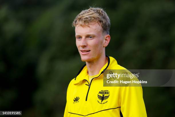 Nicholas Pennington looks on during a Wellington Phoenix A-League media opportunity at Martin Luckie Park on July 22, 2022 in Wellington, New Zealand.