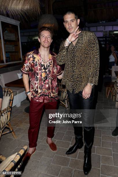 Shaun White and G-Eazy attend CELSIUS Arctic Vibe Launch Party at Joia Beach Club on July 21, 2022 in Miami Beach, Florida.