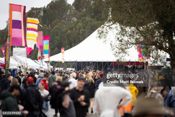 Festival goers are seen at Splendour in the Grass 2022 at North Byron Parklands on July 22, 2022 in Byron Bay, Australia. Splendour in the Grass is...