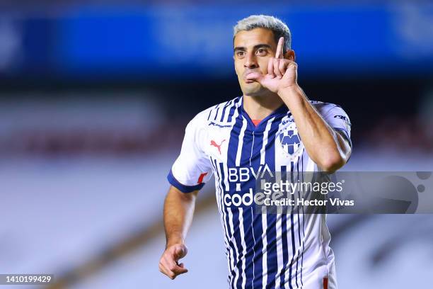 German Berterame of Monterrey celebrates after scoring his team’s second goal during the 4th round match between Queretaro and Monterrey as part of...