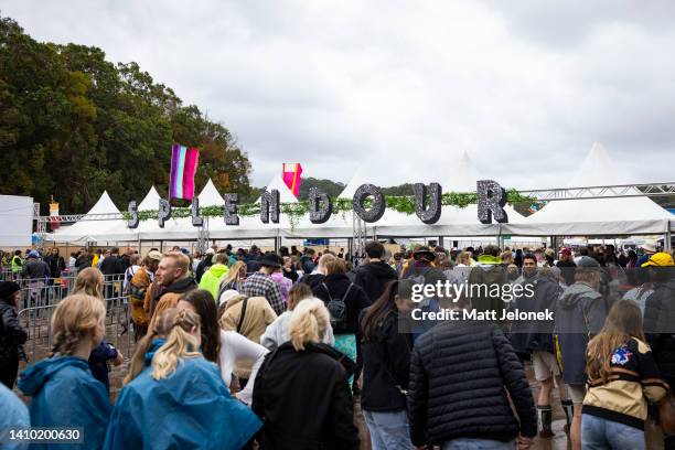 Festival goers are seen at Splendour in the Grass 2022 at North Byron Parklands on July 22, 2022 in Byron Bay, Australia. Splendour in the Grass is...