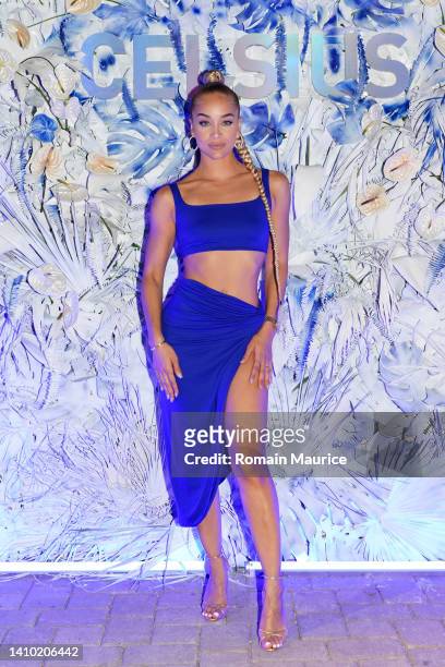 Jasmine Sanders attends CELSIUS Arctic Vibe Launch Party at Joia Beach Club on July 21, 2022 in Miami Beach, Florida.