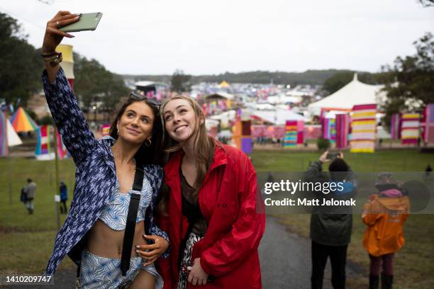 Festival goers are seen taking a selfie during Splendour in the Grass 2022 at North Byron Parklands on July 22, 2022 in Byron Bay, Australia....