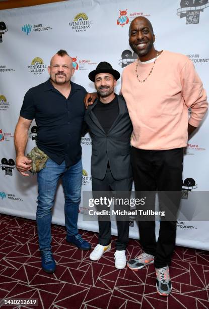 Chuck Liddell, Jay Giannone and John Salley attend the premiere of "It Snows All The Time" at The London West Hollywood at Beverly Hills on July 21,...