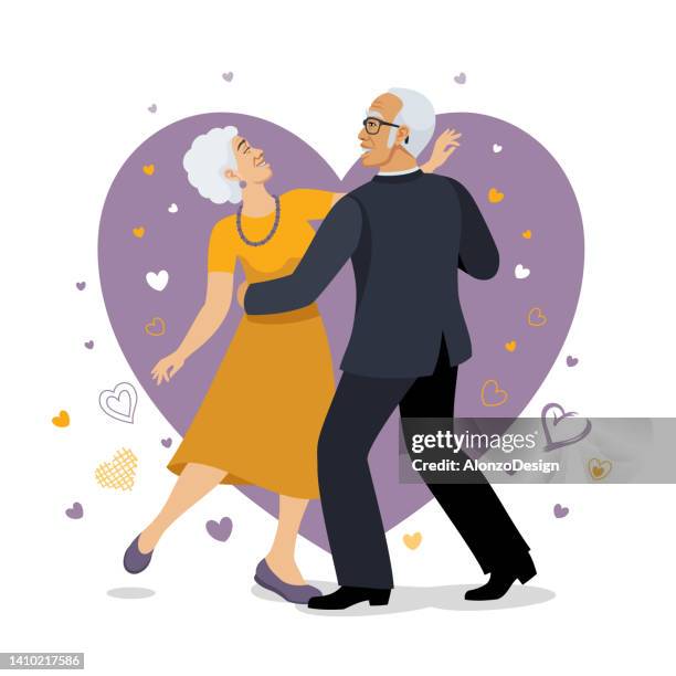 elderly couple dancing. romantic dance of two elderly people. - happy seniors stock illustrations