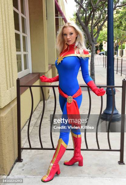 Cassidy Kahler cosplays as Captain Marvel at 2022 Comic-Con International: San Diego on July 21, 2022 in San Diego, California.