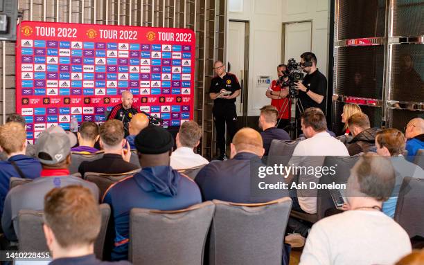 Manager Erik ten Hag of Manchester United speaks during a press conference at Optus Stadium on July 22, 2022 in Perth, Australia.