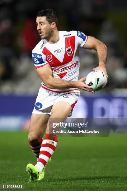 Ben Hunt of the Dragons passes during the round 19 NRL match between the St George Illawarra Dragons and the Manly Warringah Sea Eagles at Netstrata...