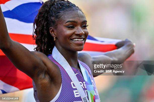 Dina Asher Smith of England competes in the Women's 200m during the World Athletics Championships on July 21, 2022 in Eugene, United States...