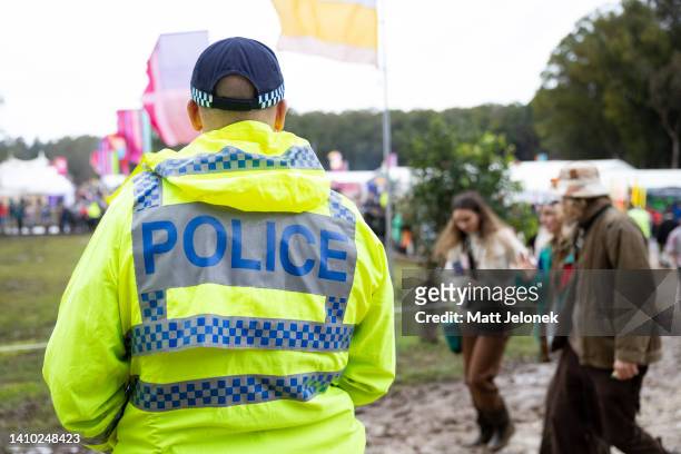 Police officer is seen on patrol during Splendour in the Grass 2022 at North Byron Parklands on July 22, 2022 in Byron Bay, Australia. Festival...