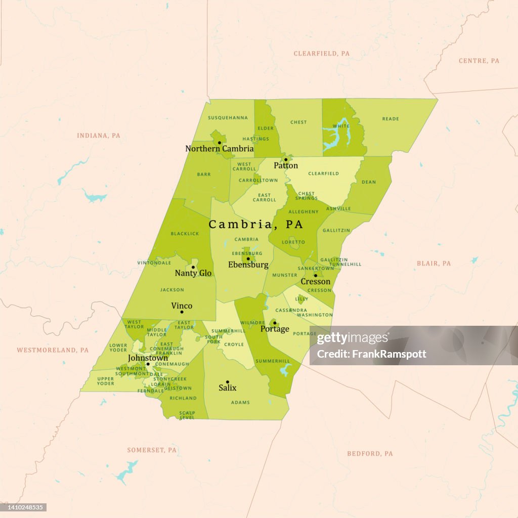 PA Cambria County Vector Map Green