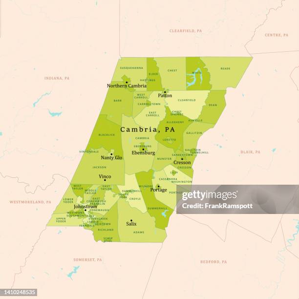 pa cambria county vector map green - johnstown pennsylvania stock illustrations