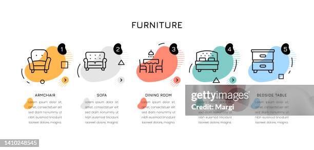 stockillustraties, clipart, cartoons en iconen met furniture infographic concepts - meubelwinkel