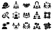 Teamwork Community Business People Partnership Glyph Pictogram Collection. Human Resource Management Collaboration Silhouette Icon Set. Employee Lead Career Icon. Isolated Vector Illustration