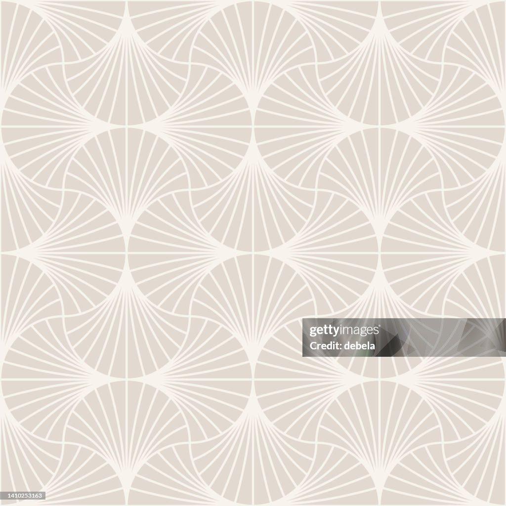 Art Deco shell pattern. Beige ornamental background. Interior decor design.