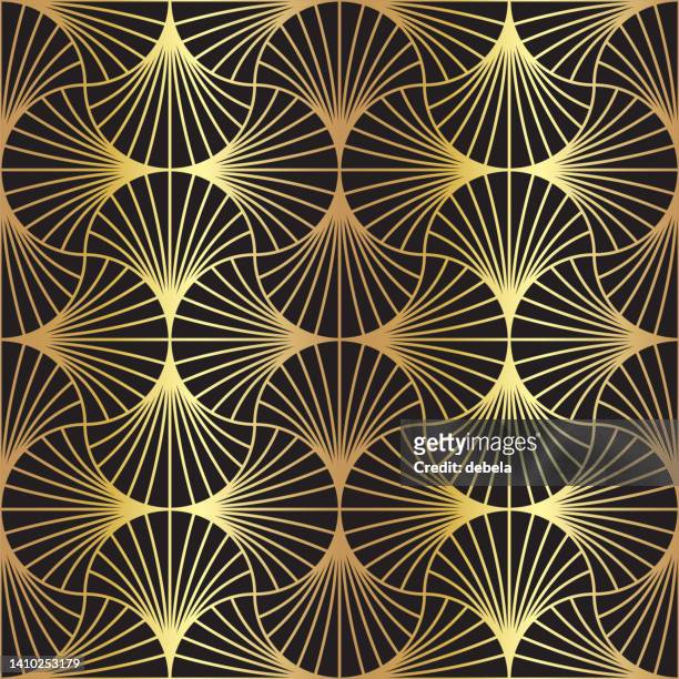 art deco shell pattern. gold and black luxury ornamental background. interior decor design. - 1920s stock illustrations