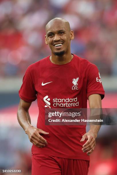 Fabinh of Liverpool reacts during the pre-season friendly match between RB Leipzig and Liverpool FC at Red Bull Arena on July 21, 2022 in Leipzig,...