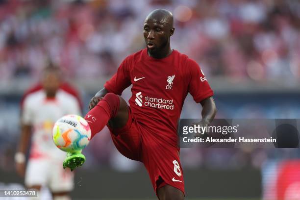 Naby Keita of Liverpool runs with the ball during the pre-season friendly match between RB Leipzig and Liverpool FC at Red Bull Arena on July 21,...
