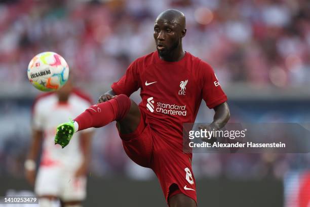 Naby Keita of Liverpool runs with the ball during the pre-season friendly match between RB Leipzig and Liverpool FC at Red Bull Arena on July 21,...