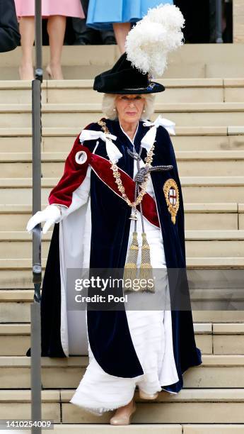 Camilla, Duchess of Cornwall attends The Order of The Garter service at St George's Chapel, Windsor Castle on June 13, 2022 in Windsor, England. The...