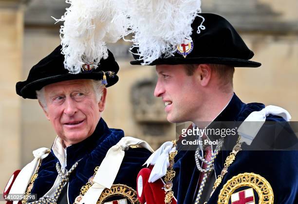 Prince Charles, Prince of Wales and Prince William, Duke of Cambridge attend The Order of The Garter service at St George's Chapel, Windsor Castle on...